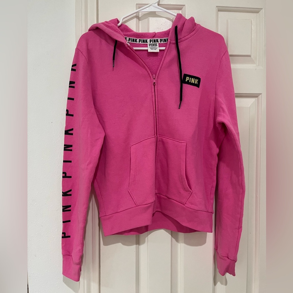 PINK Victoria’s Secret Zip Up Pink Hoodie with Draw String size medium